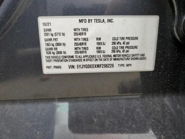 2021 TESLA MODEL Y 5YJYGDEEXMF296226