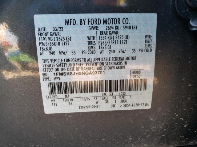 2022 FORD EXPLORER T 1FMSK8JH9NGA93701