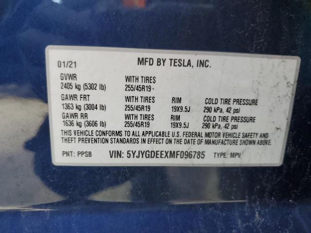2021 TESLA MODEL Y 5YJYGDEEXMF096785