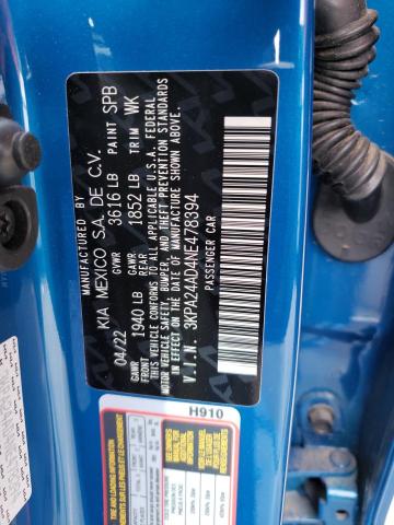 3KPA24AD4NE478394 KIA RIO LX