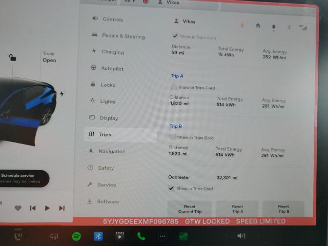 2021 TESLA MODEL Y 5YJYGDEEXMF096785