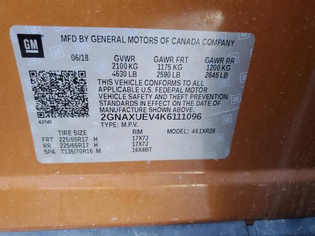 2019 CHEVROLET EQUINOX LT 2GNAXUEV4K6111096