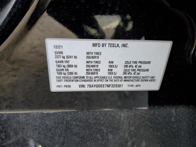 2022 TESLA MODEL Y 7SAYGDEE7NF329381