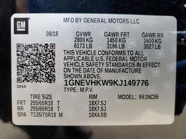 2019 CHEVROLET TRAVERSE L 1GNEVHKW9KJ149776