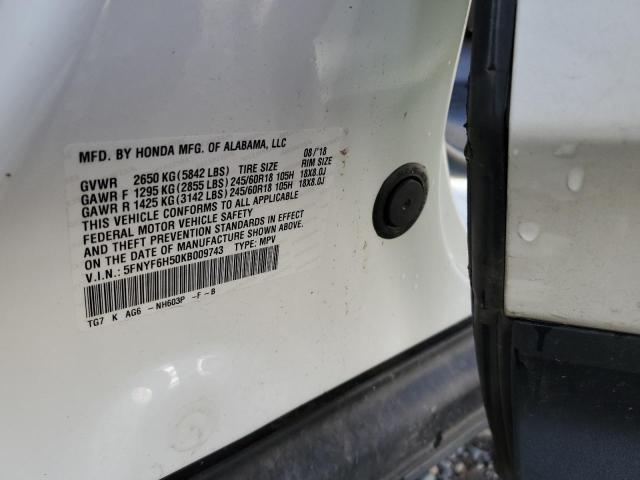 2019 HONDA PILOT EXL 5FNYF6H50KB009743