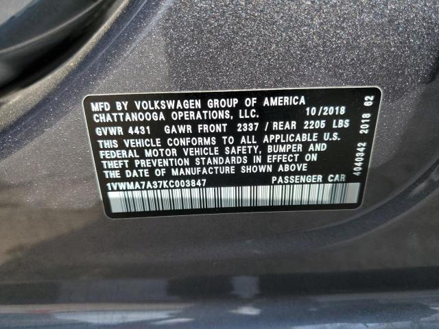 2019 VOLKSWAGEN PASSAT SE 1VWMA7A37KC003847