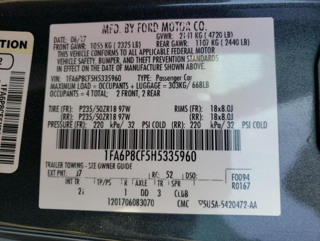 2017 FORD MUSTANG GT 1FA6P8CF5H5335960