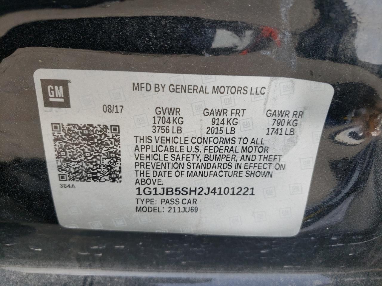 1G1JB5SH2J4101221 CHEVROLET SONIC 2018
