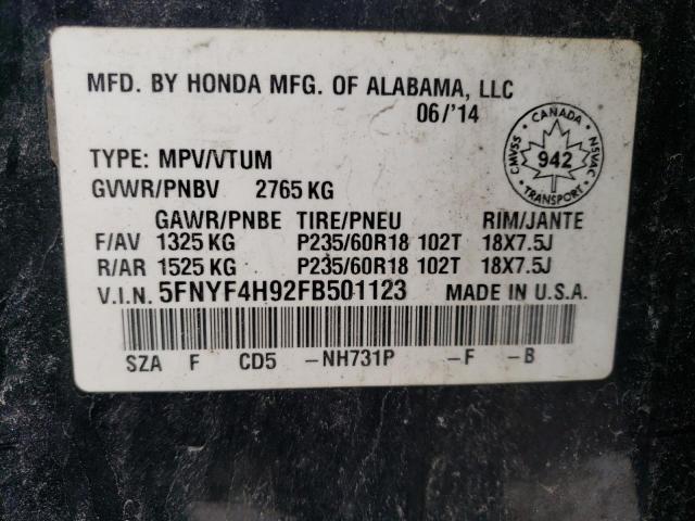 2015 HONDA PILOT TOUR 5FNYF4H92FB501123