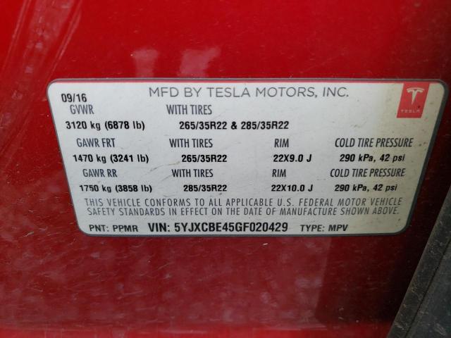 5YJXCBE45GF020429 Tesla MODEL X