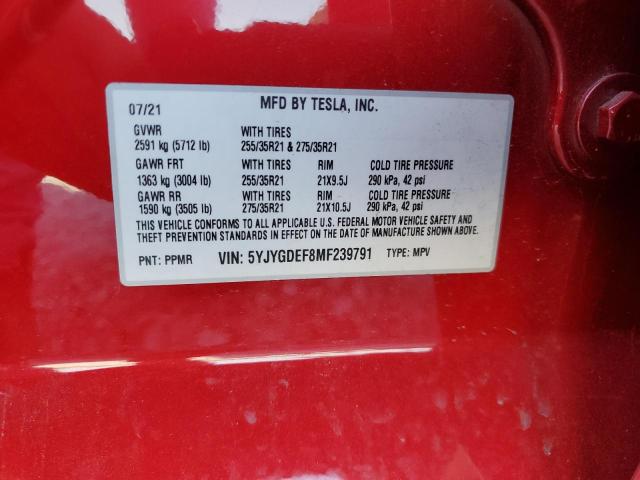 2021 TESLA MODEL Y 5YJYGDEF8MF239791