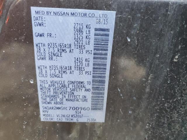 5N1AR2MM5FC700960 Nissan Pathfinder S