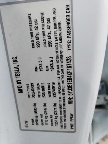 5YJ3E1EB4KF187438 Tesla MODEL 3
