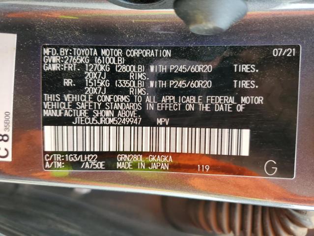 2021 TOYOTA 4RUNNER NI - JTECU5JR0M5249947