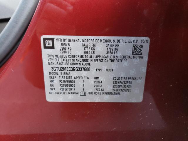 3GTU2MEC3GG337600 GMC Sierra K1500 Sle
