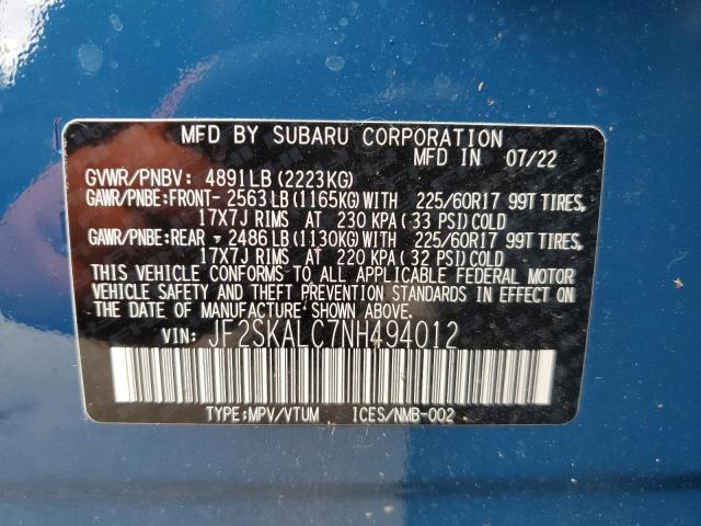 2022 SUBARU FORESTER W JF2SKALC7NH494012