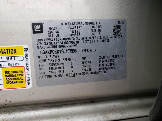 2016 BUICK ENCLAVE 5GAKRCKD1GJ187996