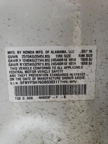 2016 HONDA PILOT EXLN - 5FNYF5H76GB030311
