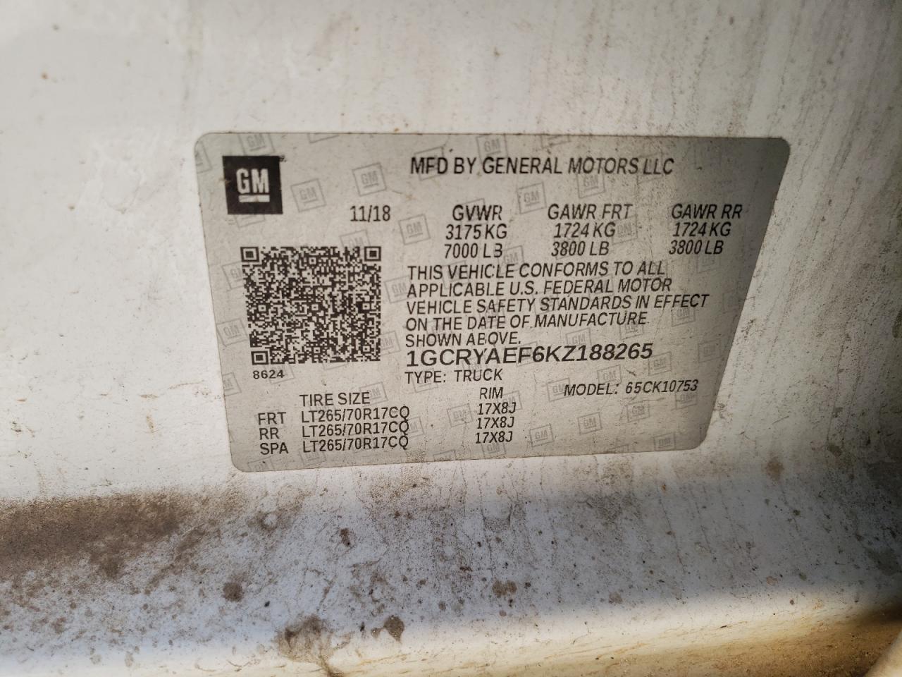 1GCRYAEF6KZ188265 CHEVROLET ALL Models 2019