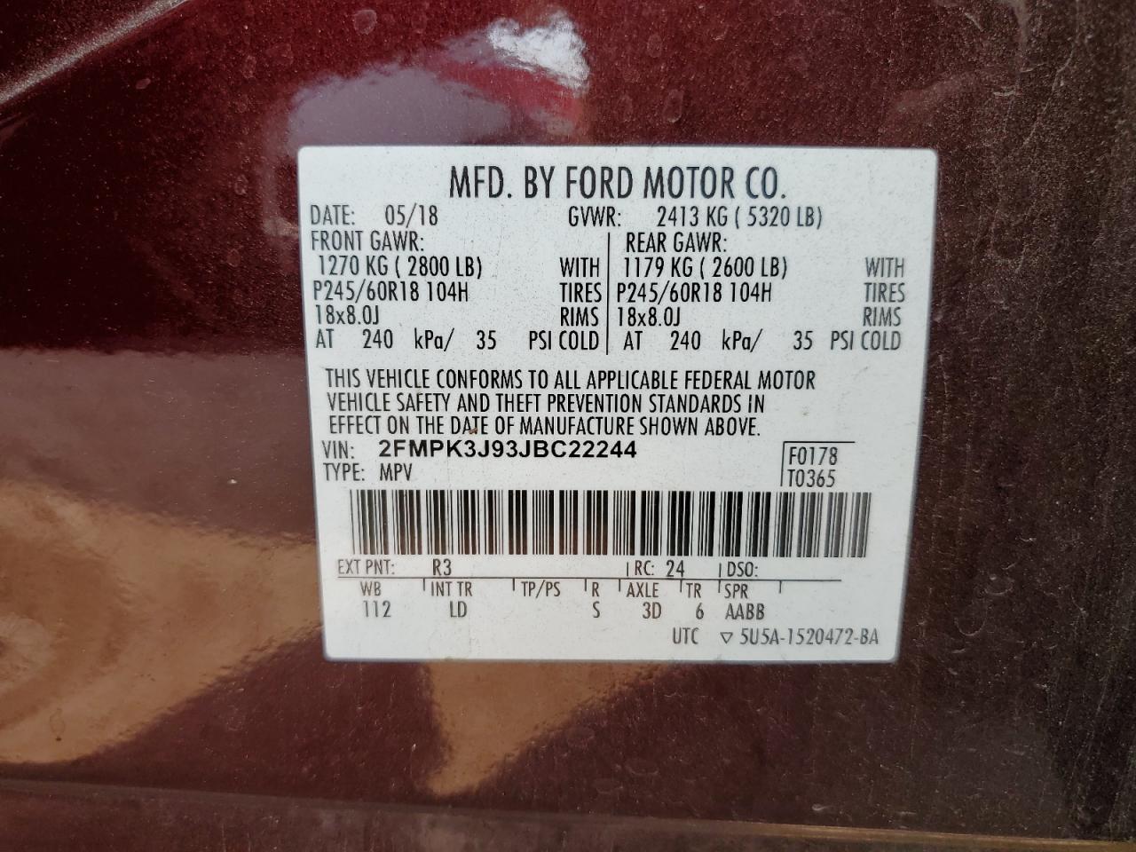 2FMPK3J93JBC22244 FORD EDGE 2018