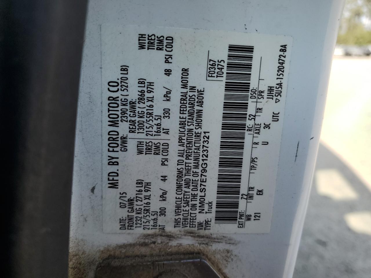 NM0LS7E79G1237321 FORD TRANSIT 2016