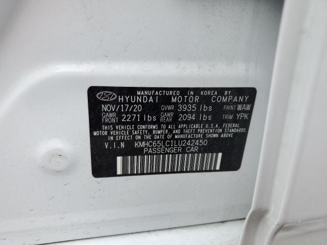2020 HYUNDAI IONIQ BLUE - KMHC65LC1LU242450