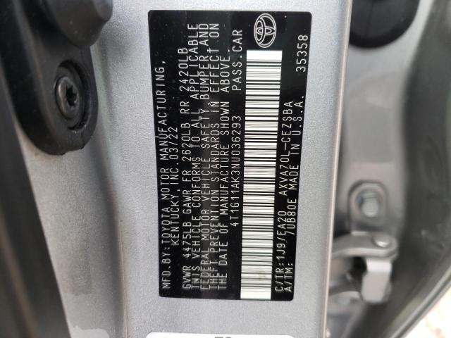 2022 TOYOTA CAMRY SE 4T1G11AK3NU036293