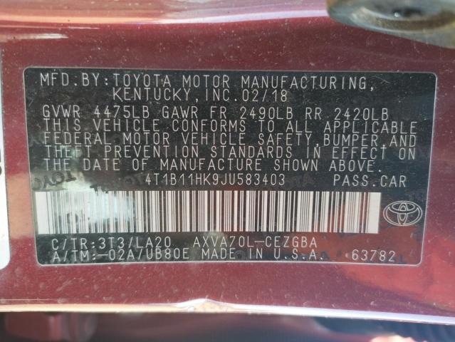 4T1B11HK9JU583403 Toyota CAMRY L