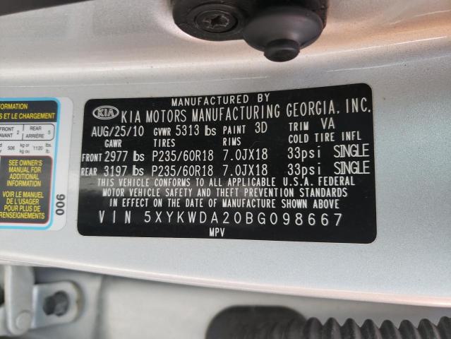 5XYKWDA20BG098667 KIA SORENTO SX