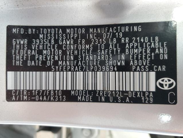 5YFEPRAE7LP039694 Toyota COROLLA LE