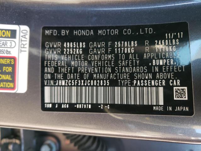 2018 HONDA CLARITY TO - JHMZC5F3XJC002835