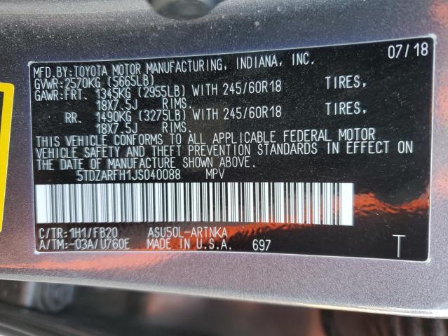 5TDZARFH1JS040088 Toyota Highlander Le