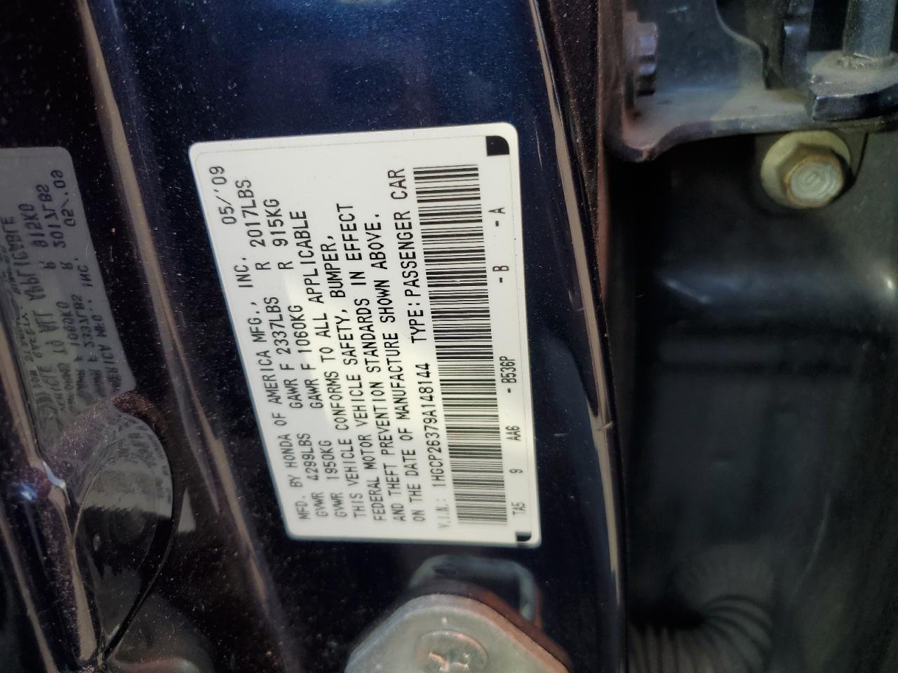 1HGCP26379A148144 2009 Honda Accord Lx