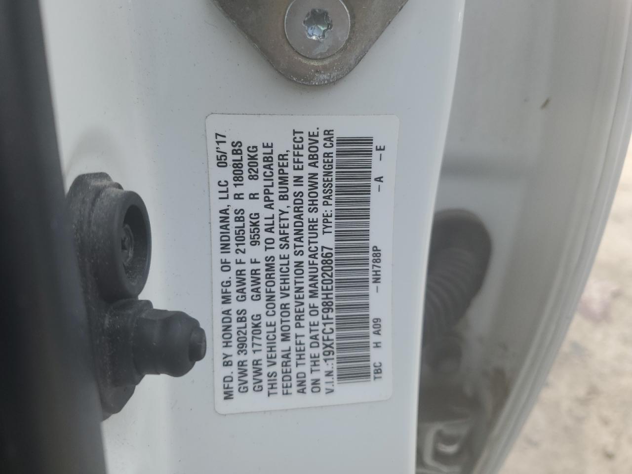 19XFC1F98HE020867 HONDA CIVIC 2017