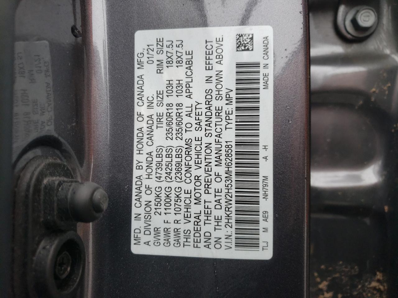 2HKRW2H53MH628581 HONDA CRV 2021