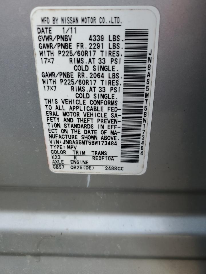 2011 Nissan Rogue S VIN: JN8AS5MT5BW173484 Lot: 43820573