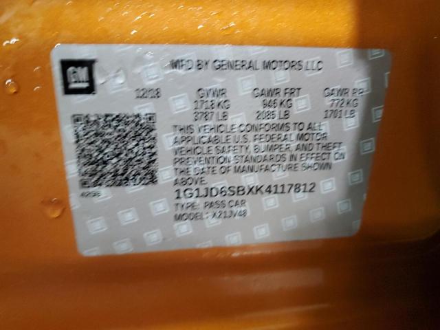 2019 CHEVROLET SONIC LT - 1G1JD6SBXK4117812