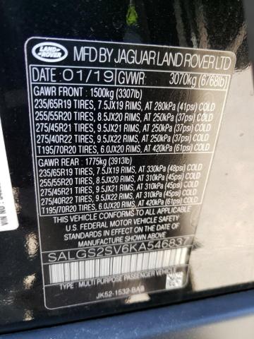 2019 LAND ROVER RANGE ROVE - SALGS2SV6KA546837