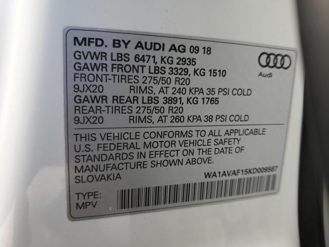 2019 AUDI Q8 PREMIUM - WA1AVAF15KD009567