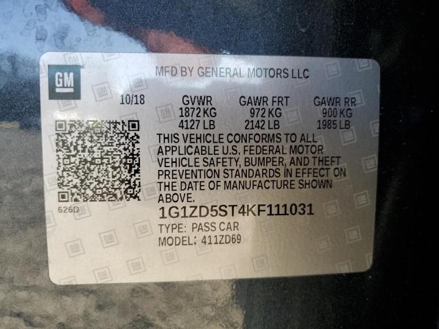2019 CHEVROLET MALIBU LT 1G1ZD5ST4KF111031