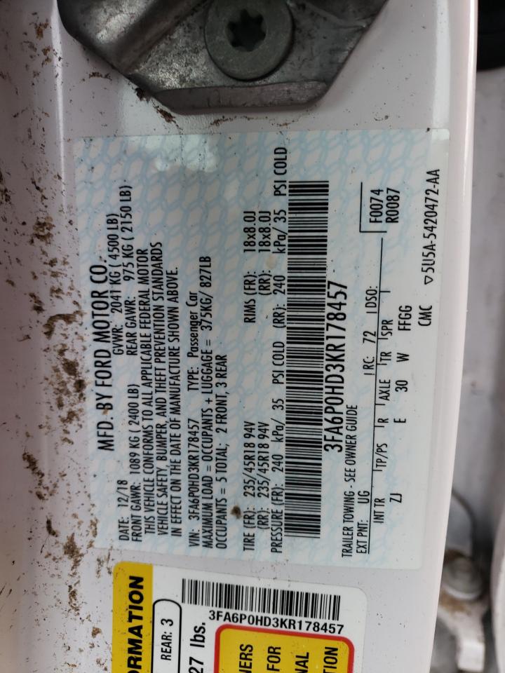 3FA6P0HD3KR178457 2019 Ford Fusion Se