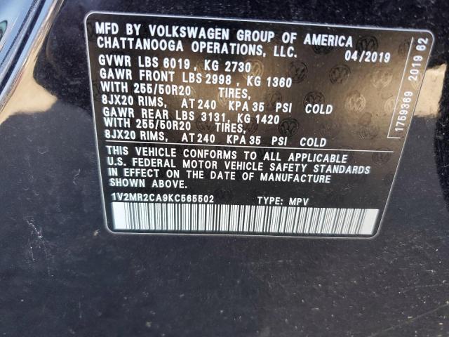 2019 VOLKSWAGEN ATLAS SEL - 1V2MR2CA9KC565502