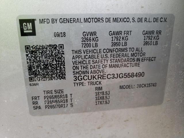 2018 CHEVROLET SILVERADO 3GCUKREC3JG558490