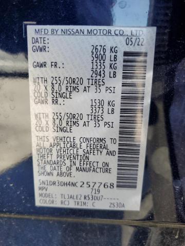 5N1DR3DH4NC257768 Nissan Pathfinder Platinum