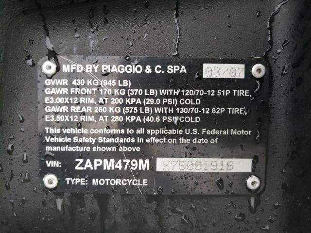 2007 PIAGGIO MP3 ZAPM479MX75001916
