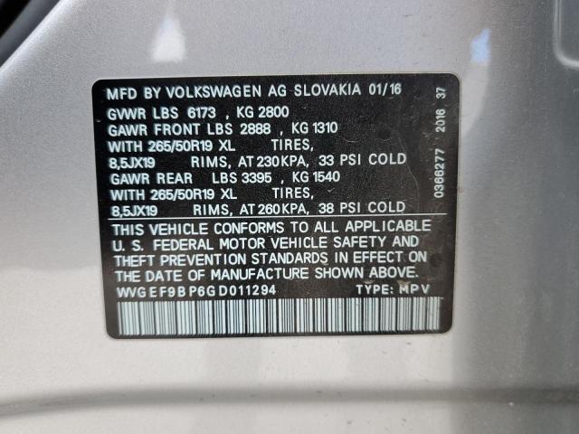 2016 VOLKSWAGEN TOUAREG SP - WVGEF9BP6GD011294