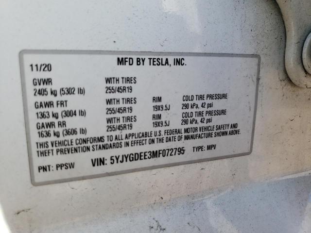 5YJYGDEE3MF072795 Tesla Model Y