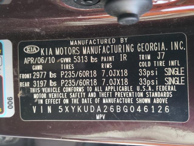 5XYKUDA26BG046126 KIA SORENTO EX