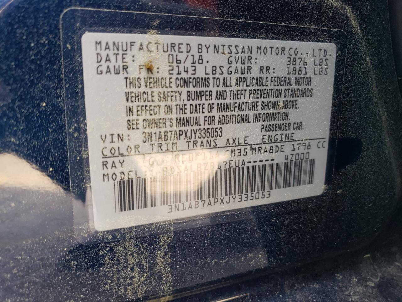3N1AB7APXJY335053 NISSAN SENTRA 2018