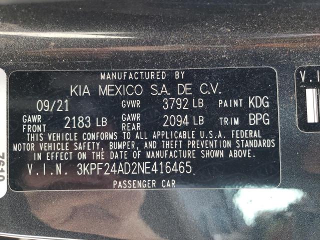 3KPF24AD2NE416465 KIA FORTE FE